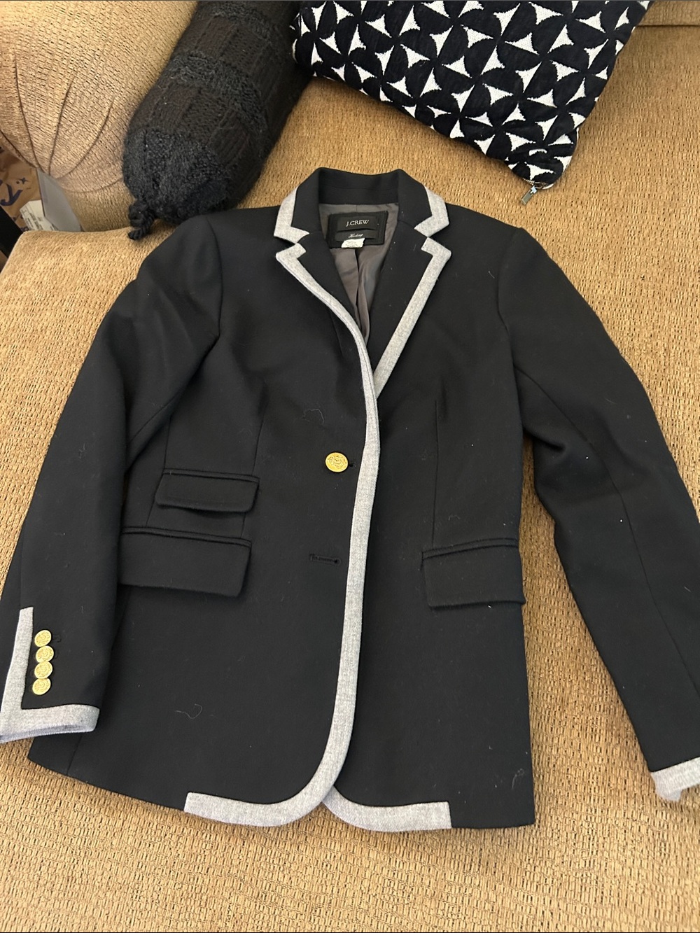 J. Crew Black Blazer with Gray Contrast Trim and Gold Buttons